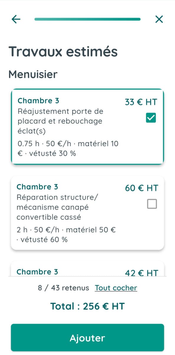 Chiffrage des travaux par l'IA : travaux estimés par métier, avec vétusté