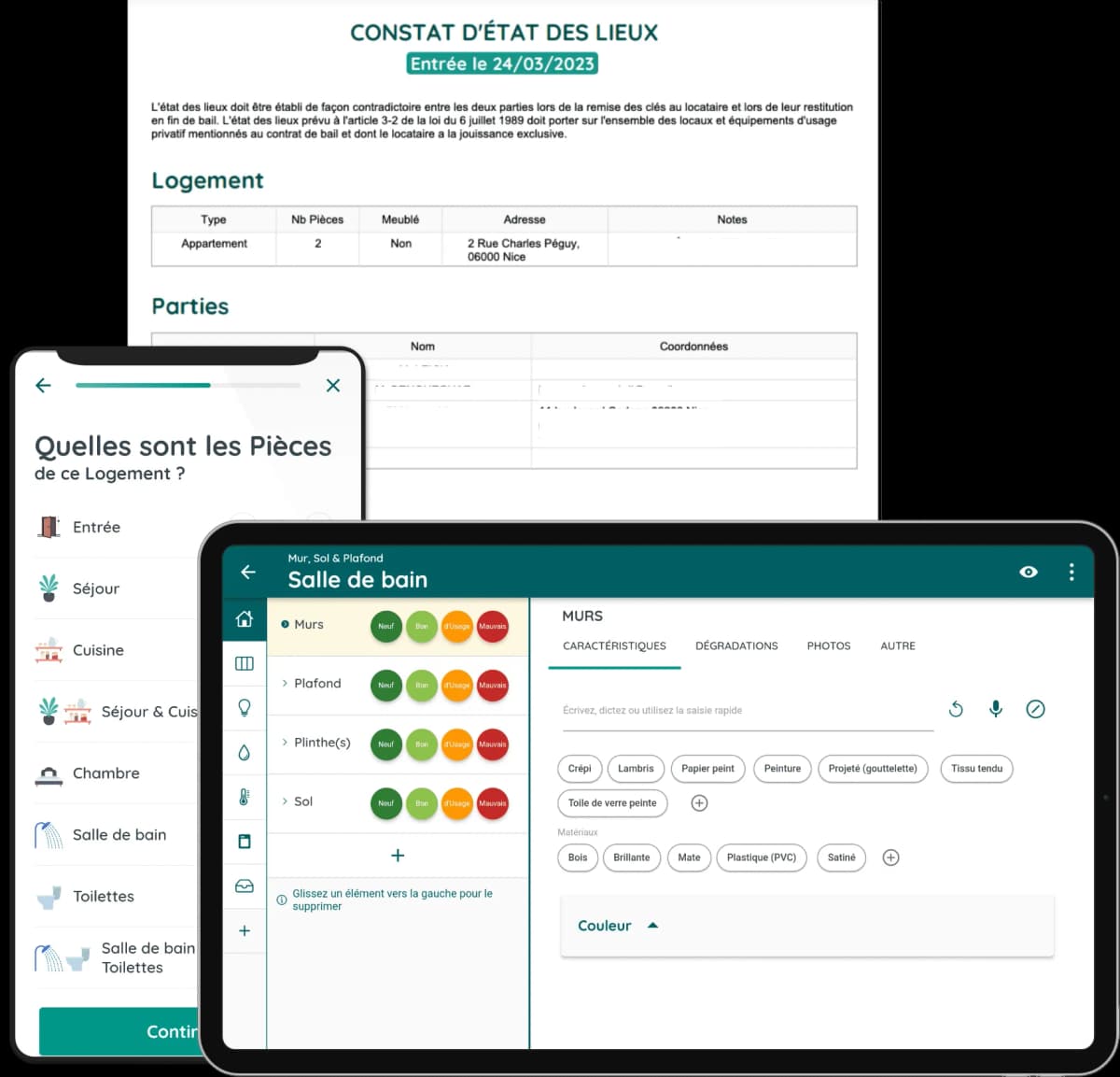 Application EDOUARD immo - État des lieux sur mobile, tablette et PDF