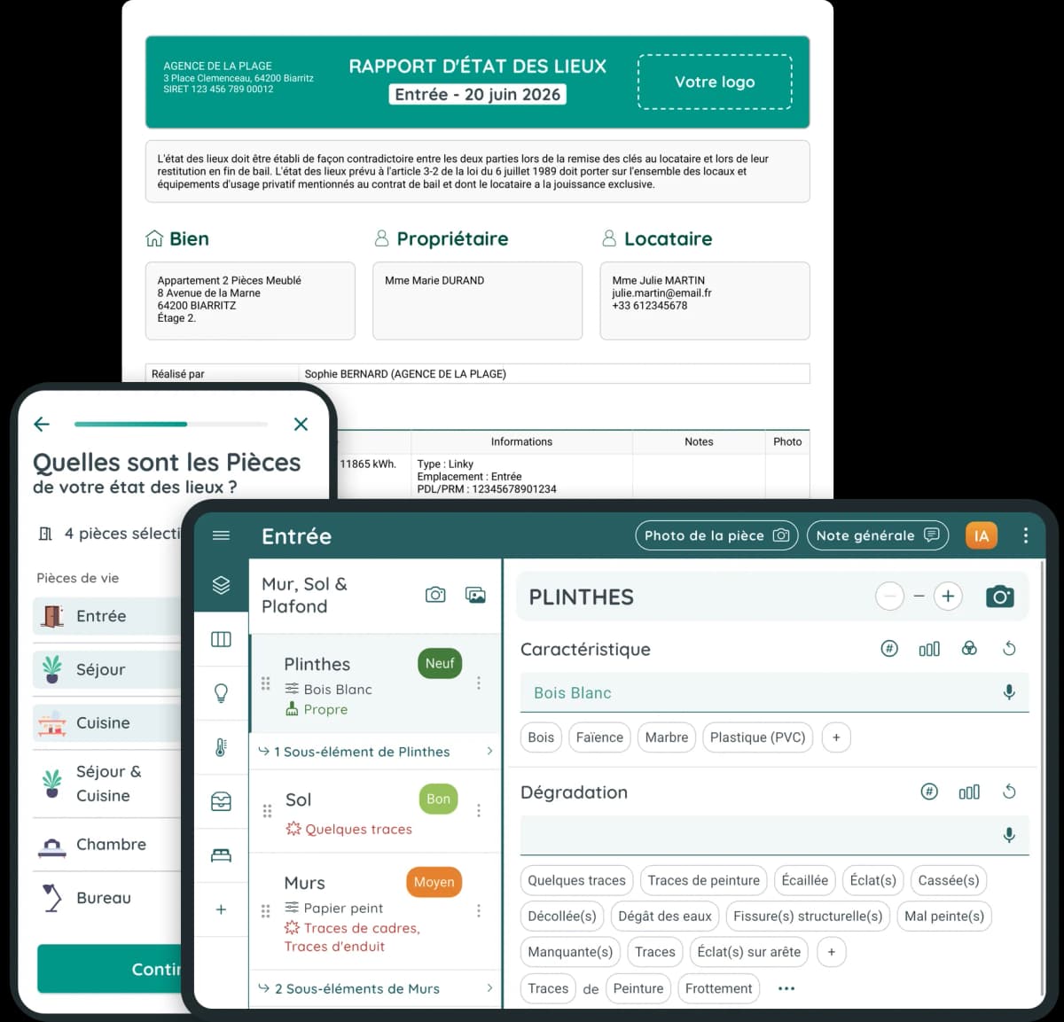 Application EDOUARD immo - État des lieux sur mobile, tablette et PDF
