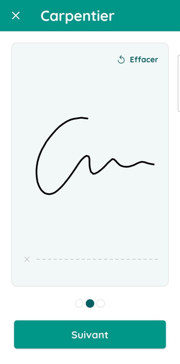 Signature dessinée dans l'application